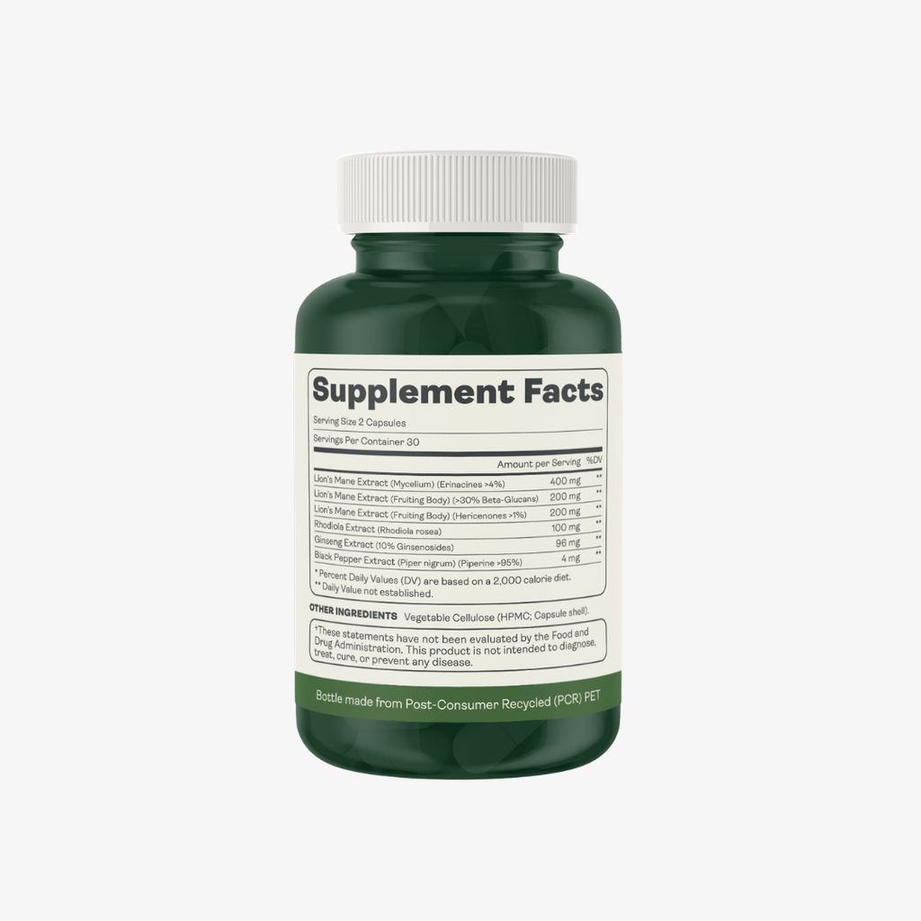 Nervenwachstumsfaktor (Vollspektrum-Löwenmähnenpilz, Rhodiola, Ginseng, Bioperin) – 500 mg - Image 2