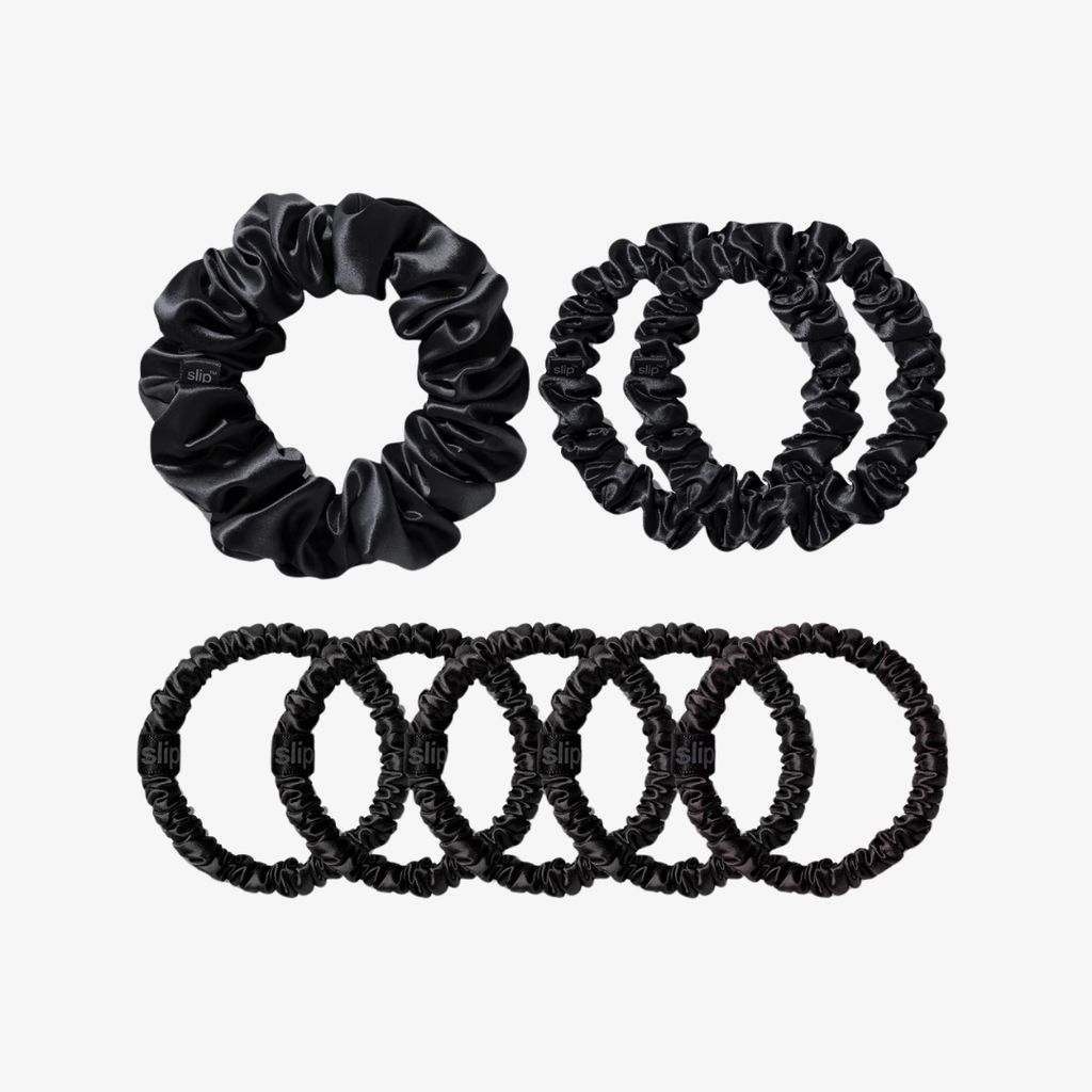 Mega-Set mit verschiedenen Scrunchies aus reiner Seide – Schwarz - Image 1