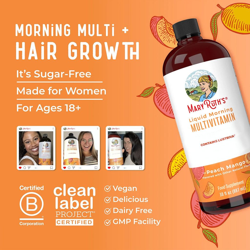 Flüssiges Morgen-Multivitamin + Haarwachstums-Vitamin – Pfirsich-Mango - Image 5